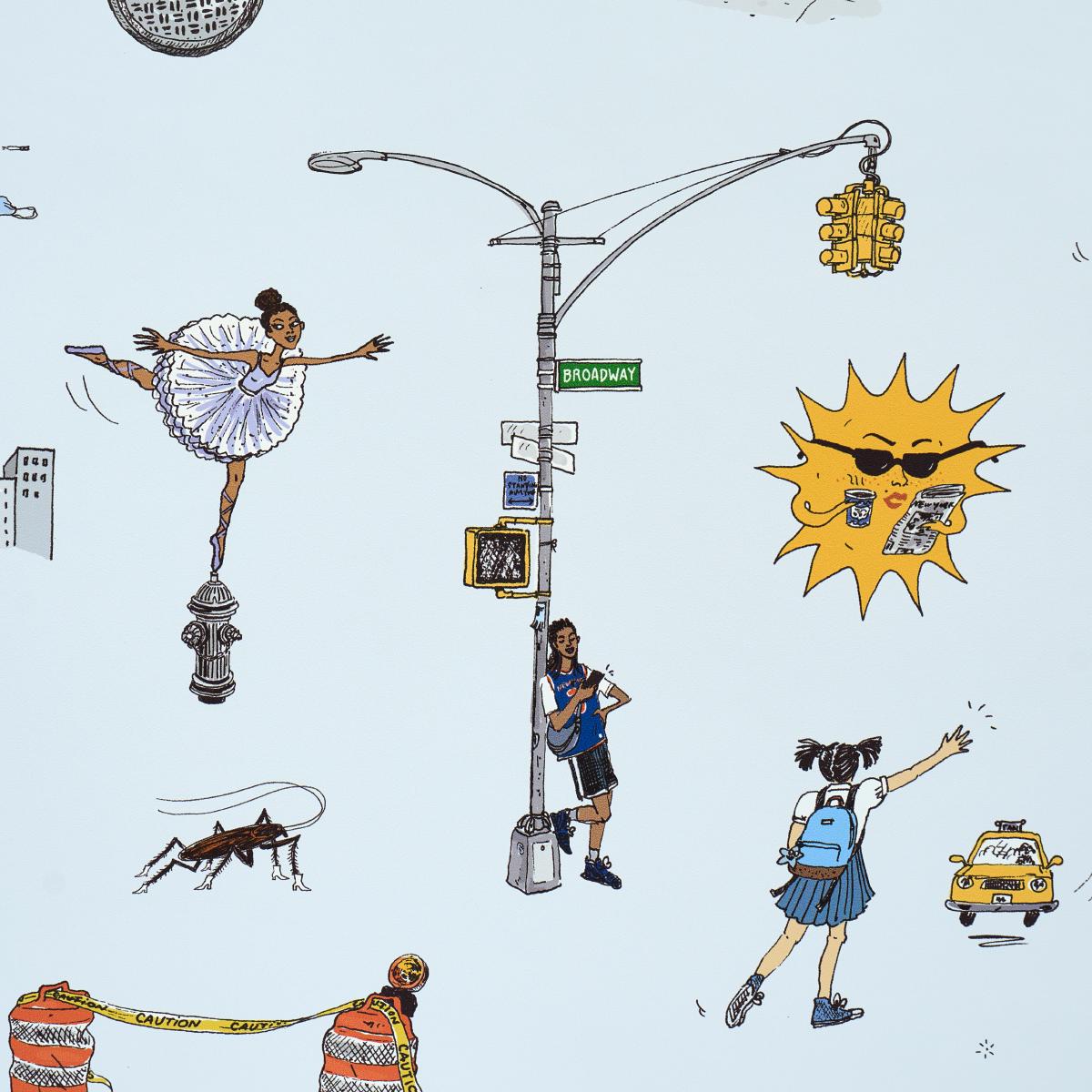 Schumacher Wallpaper 5016172 Joana Avillez's Street Scenes Multicolor On Sky Blue Peel & Stick