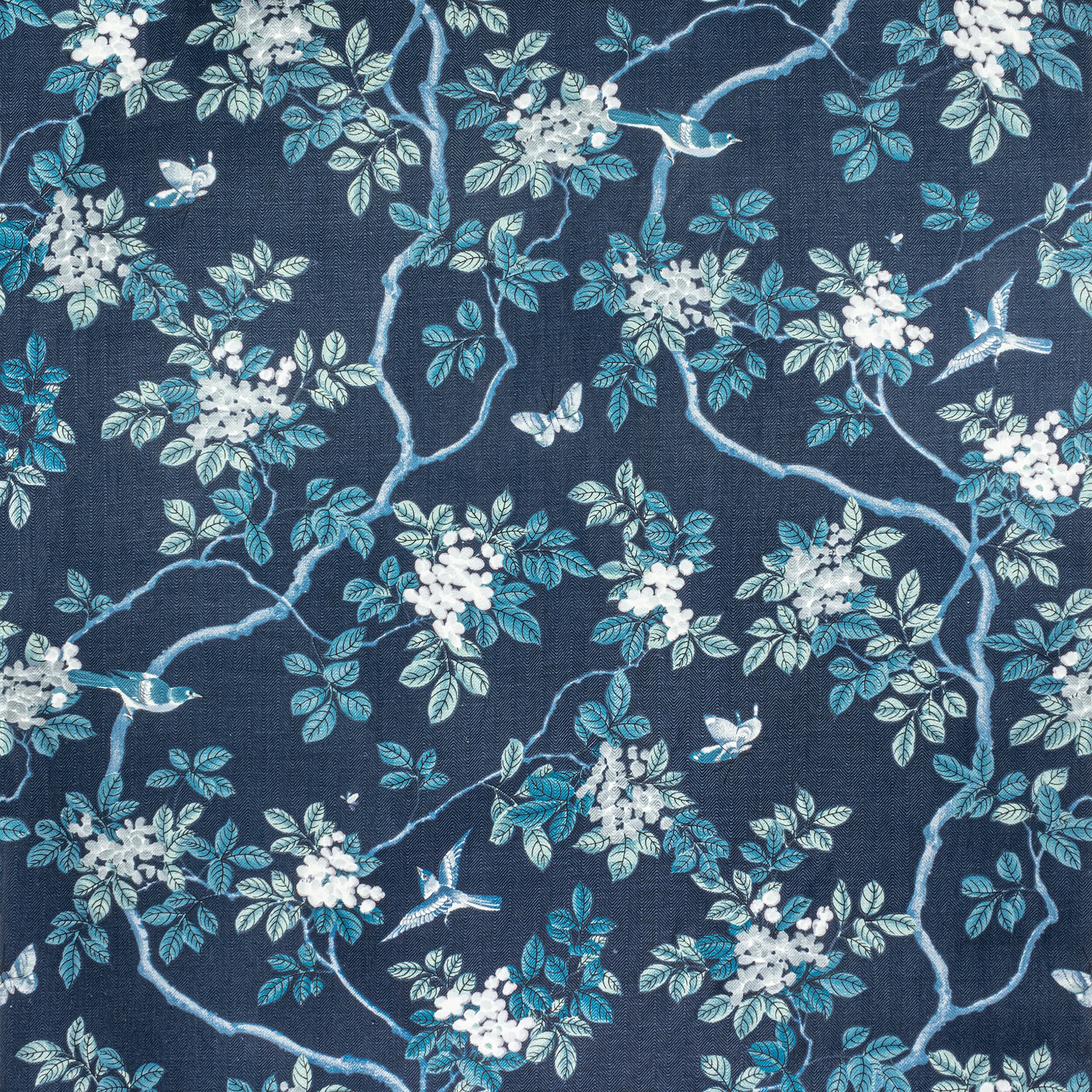 7814-44 Birds And Butterfly Herringbone Riptide by Stout Fabric