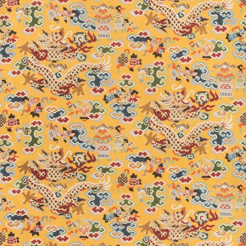 Brunschwig & Fils Fabric 8019140.495 Ming Dragon Print Saffron