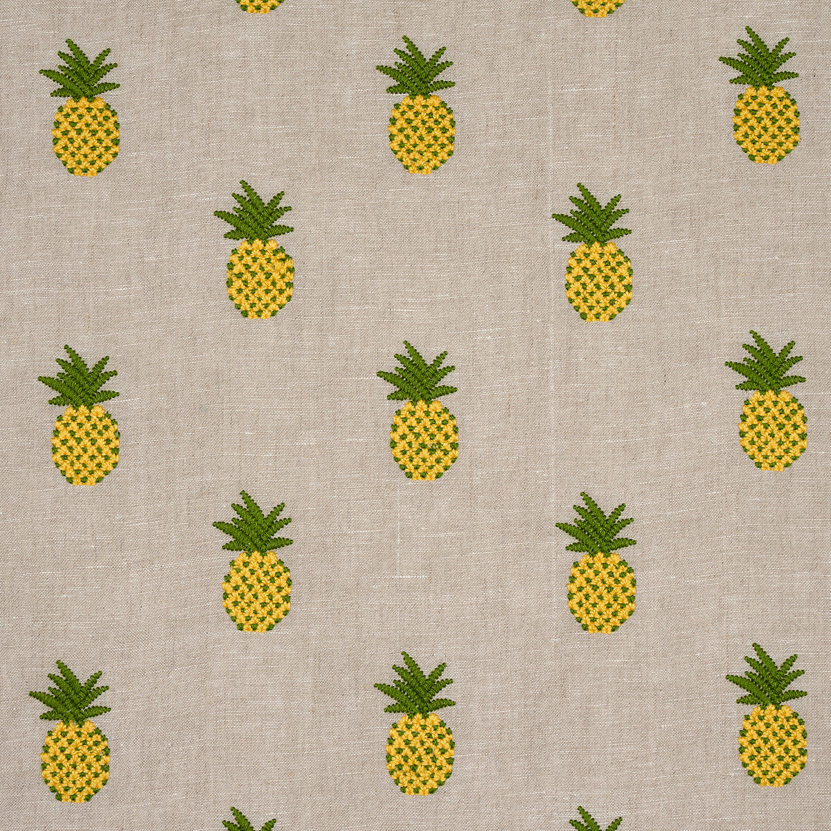 PINEAPPLE-EMBROIDERY-GREEN-ON-NATURAL-SCHUMACHER-81531