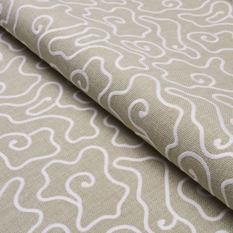 Schumacher Fabric 84290 Noyo Indoor/Outdoor Embroidery Flax