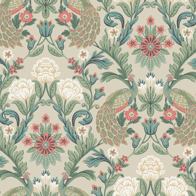 Plume Dynasty Wallpaper - Taupe/Multi - York Wallcoverings - AC9104