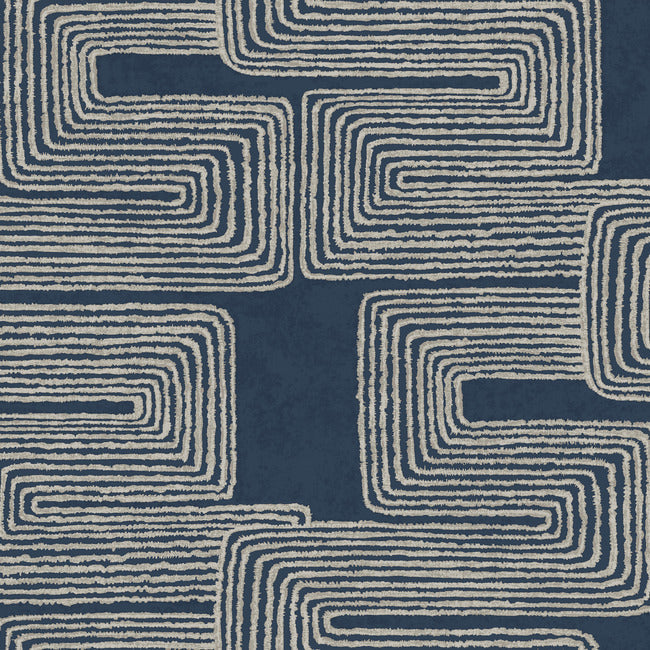 Nikki Chu Zulu Thread Wallpaper - Midnight/Silver - York Wallcoverings - AG2033