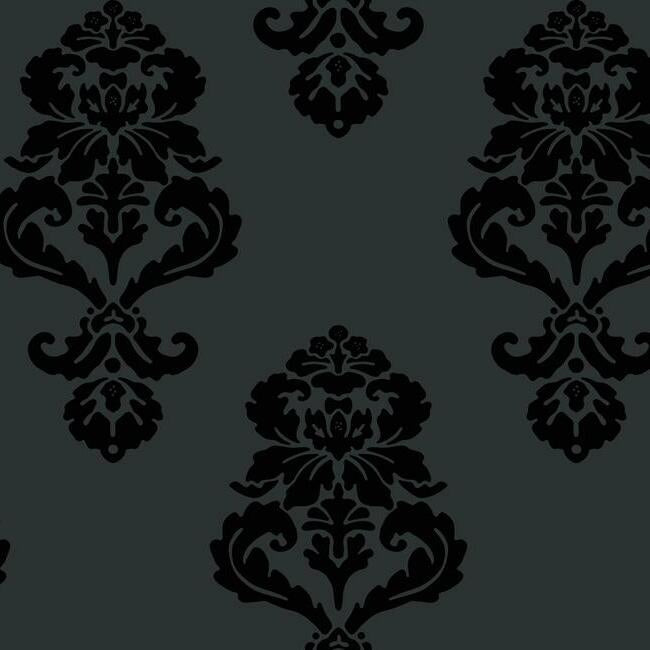 Graphic Damask Wallpaper - Black/Lacquer - York Wallcoverings - BL0397