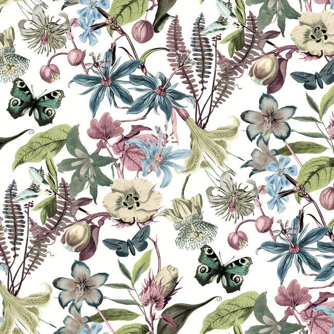 Butterfly House Wallpaper - White/Fuchsia - York Wallcoverings - BL1721