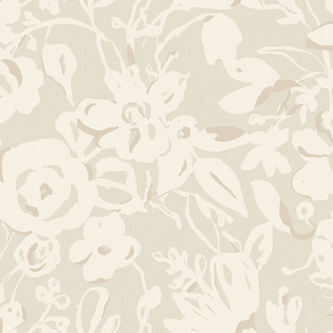 Brushstroke Floral Wallpaper - Taupe - York Wallcoverings - BL1735