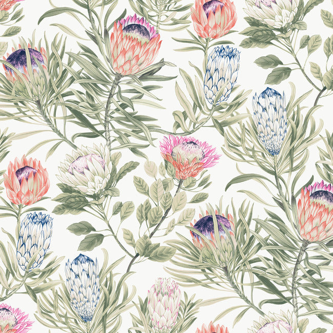 Protea Wallpaper - White/Fuchsia - York Wallcoverings - BL1752