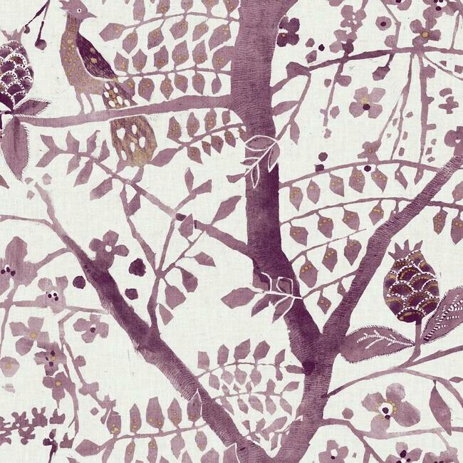 Peacock Block Print Wallpaper - Berry - York Wallcoverings - BO6631