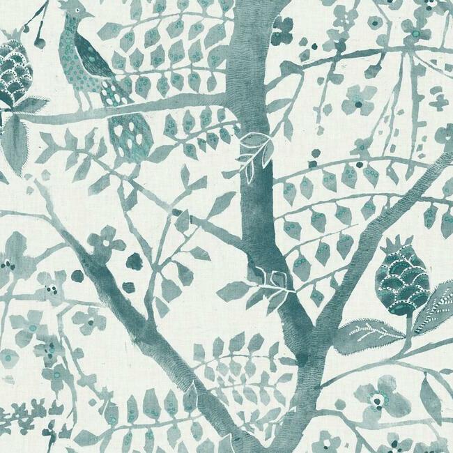 Peacock Block Print Wallpaper - Teal - York Wallcoverings - BO6632