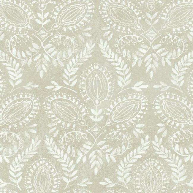 Laurel Damask Wallpaper - Linen - York Wallcoverings - BO6731