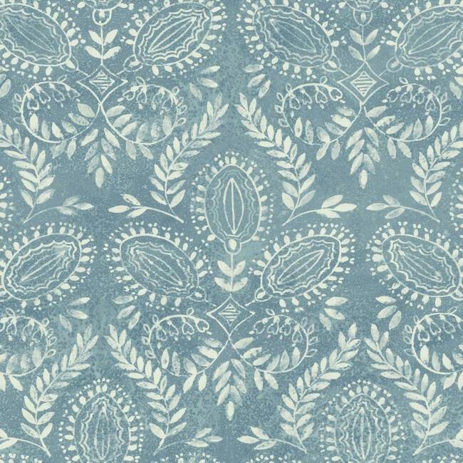 Laurel Damask Wallpaper - Blue - York Wallcoverings - BO6733