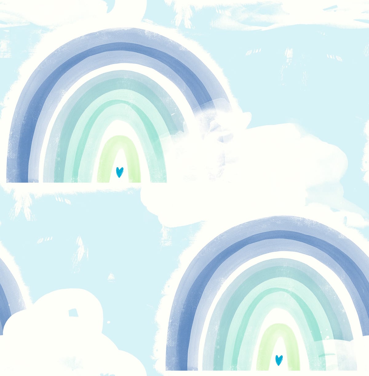 Seabrook Designs DA60204 Day Dreamers Rainbows  Wallpaper Blue and Green