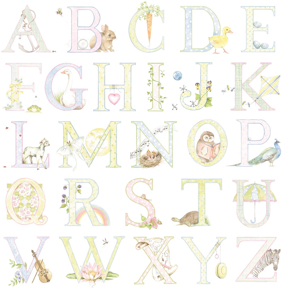 Seabrook Designs DA62001 Day Dreamers Alphabet  Wallpaper Pastel