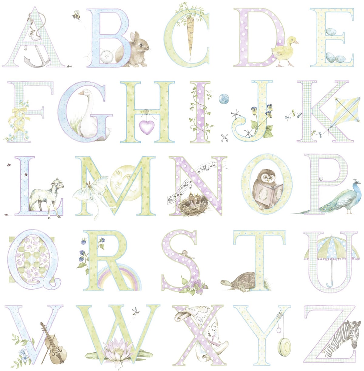 Seabrook Designs DA62009 Day Dreamers Alphabet  Wallpaper Light Pastel