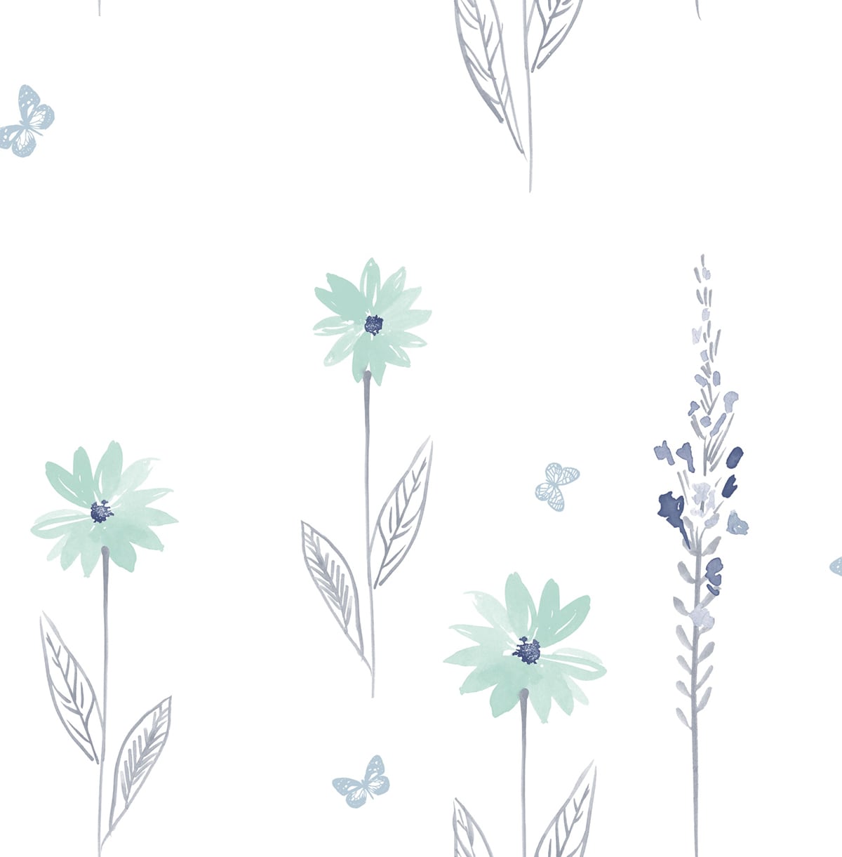 Seabrook Designs DA62604 Day Dreamers Daisy Field  Wallpaper Teal and Gray