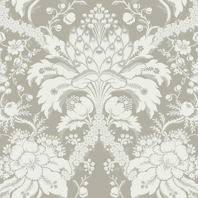 French Artichoke Damask Wallpaper - Mink - York Wallcoverings - DM4952