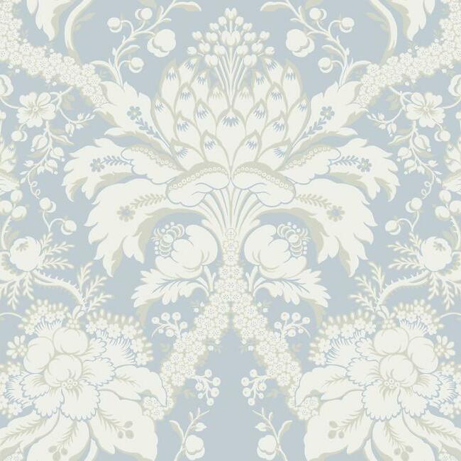 French Artichoke Damask Wallpaper - Periwinkle - York Wallcoverings - DM4955