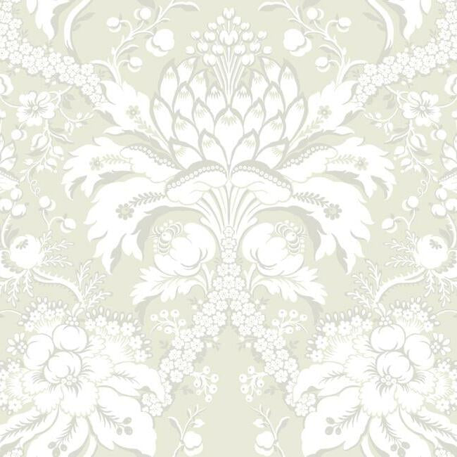 French Artichoke Damask Wallpaper - Beige On Gold - York Wallcoverings - DM4956