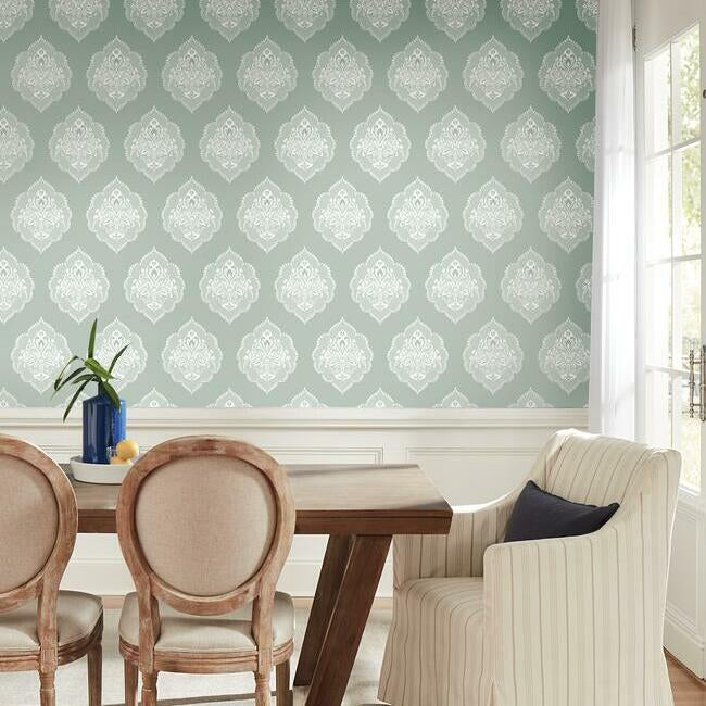 signet-medallion-damask-wallpaper-eucalyptus-york-wallcoverings-dm4982