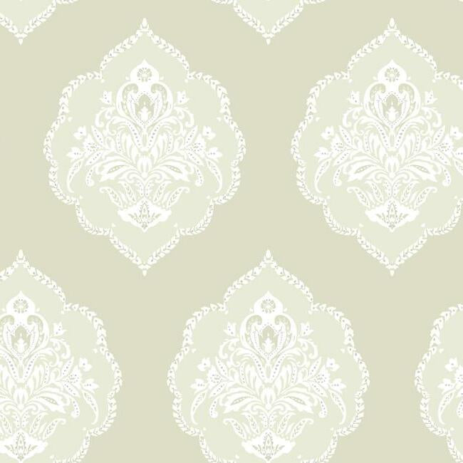 Signet Medallion Damask Wallpaper - Beige - York Wallcoverings - DM4983