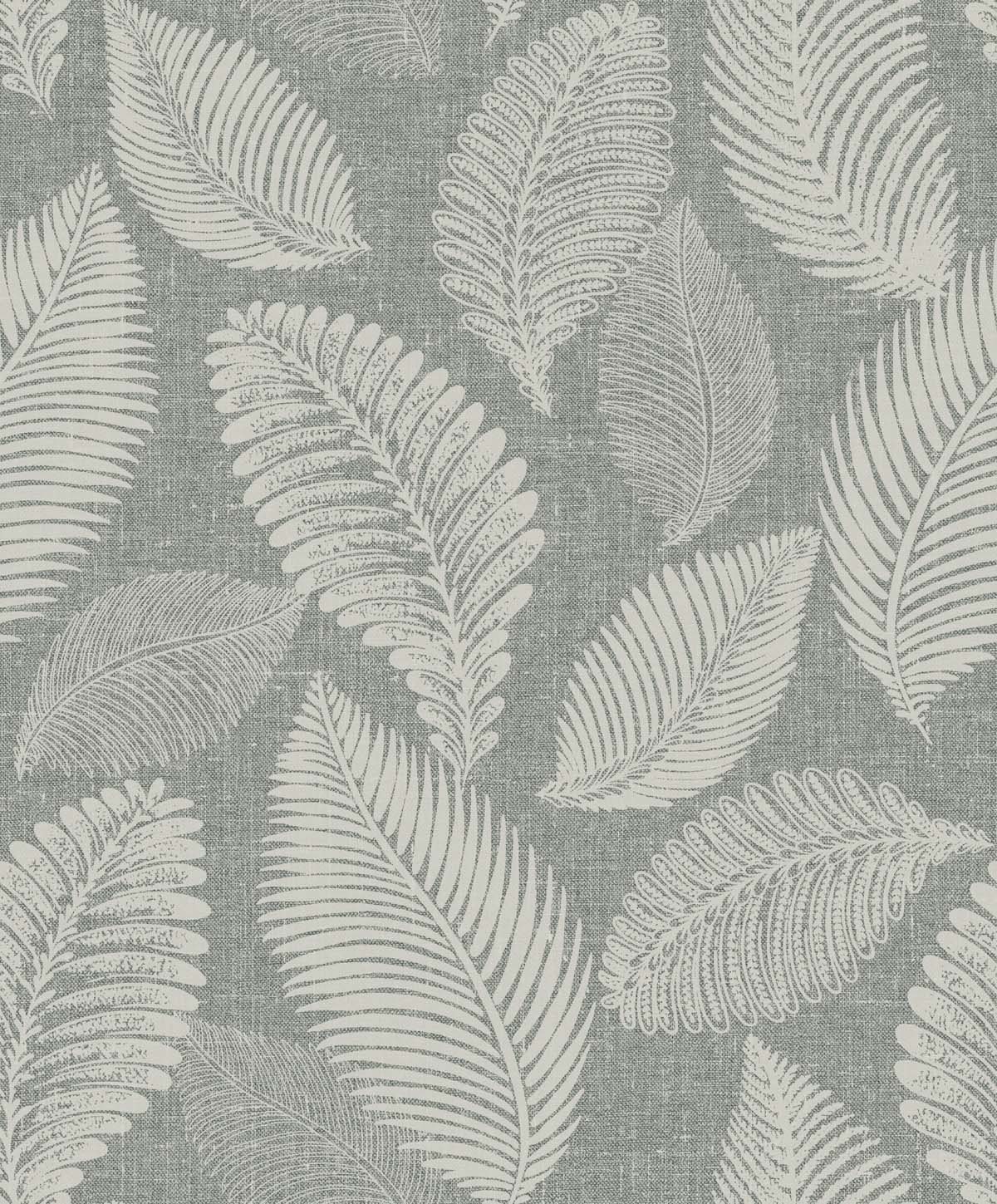 Seabrook Designs EW10010 White Heron Tossed Leaves  Wallpaper Charcoal Linen