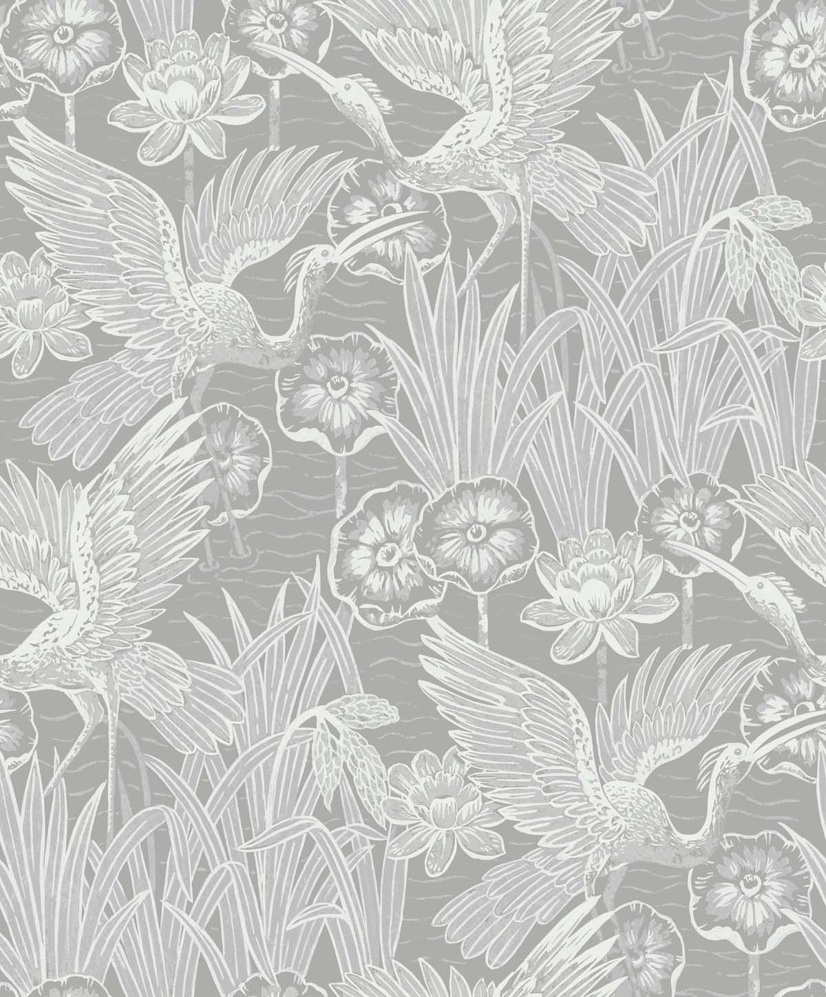 Seabrook Designs EW11008 White Heron Marsh Cranes  Wallpaper Anew Grey