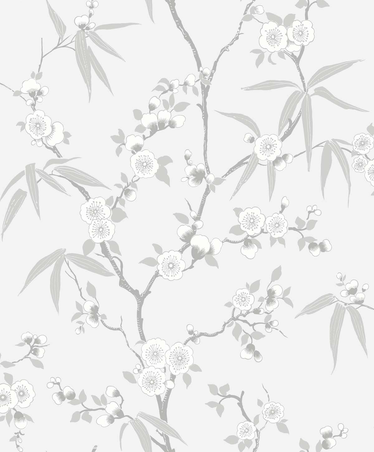 Seabrook Designs EW11108 White Heron Floral Blossom Trail  Wallpaper Soft Grey