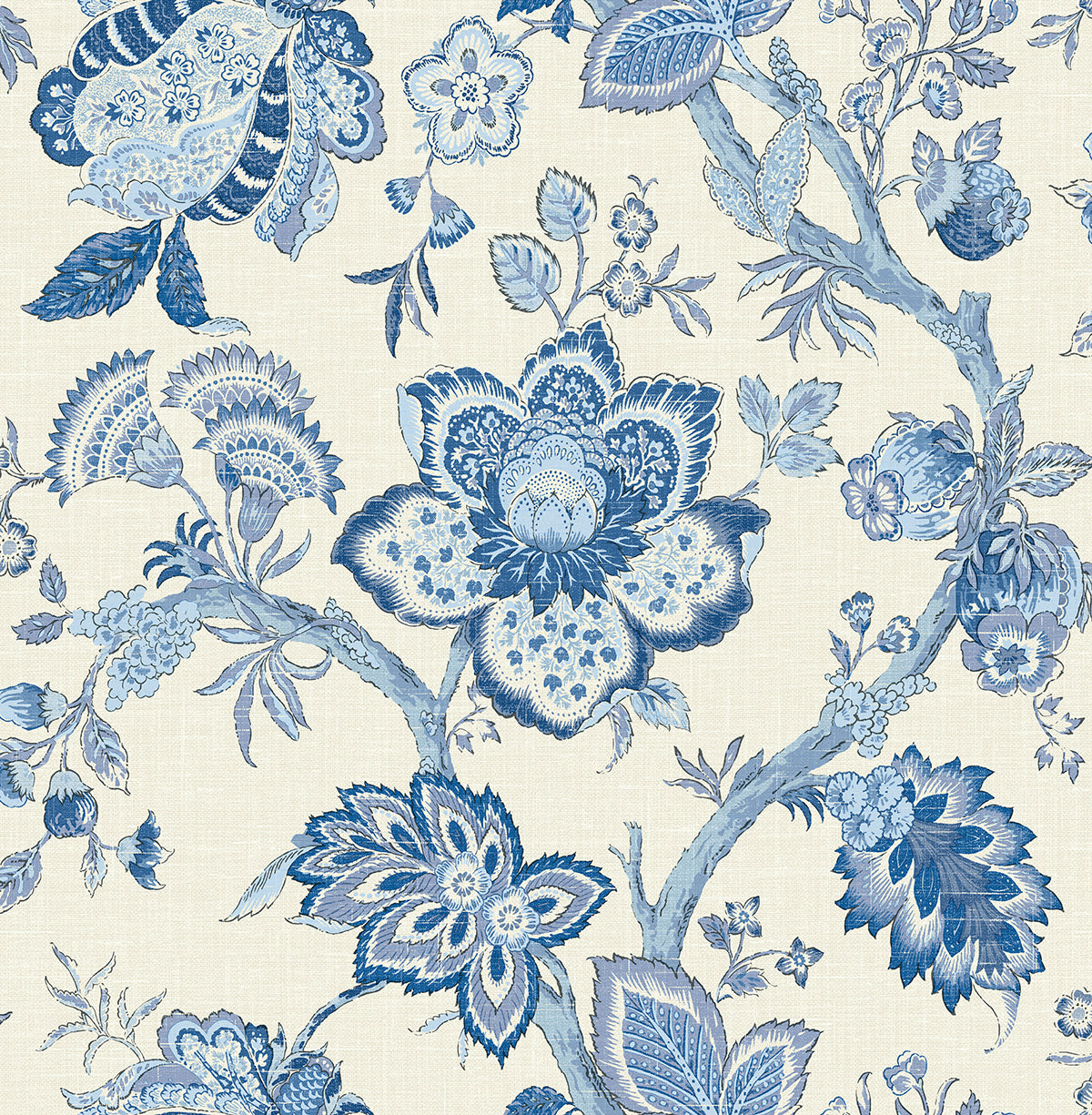 Seabrook Designs FC60402 French Country Bernadette Jacobean  Wallpaper French Blue