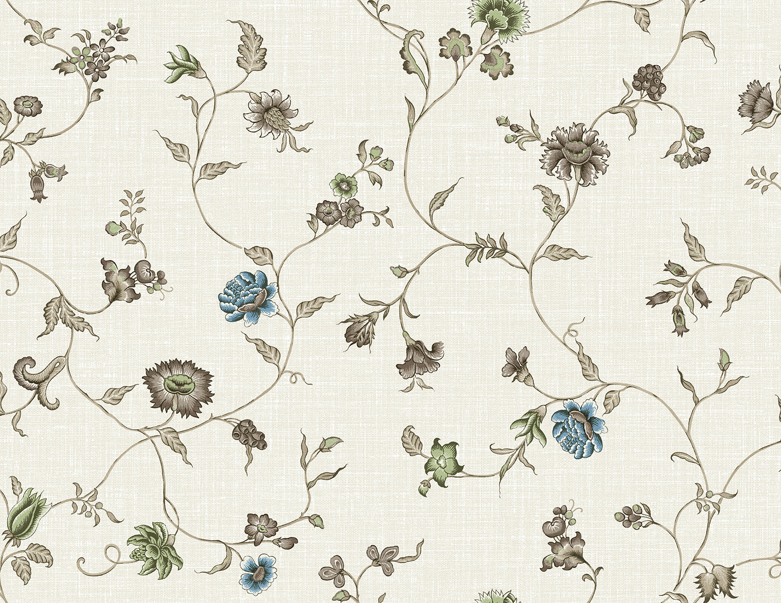 Seabrook Designs FC61006 French Country Florale Trail  Wallpaper Greige & Blue Bell 