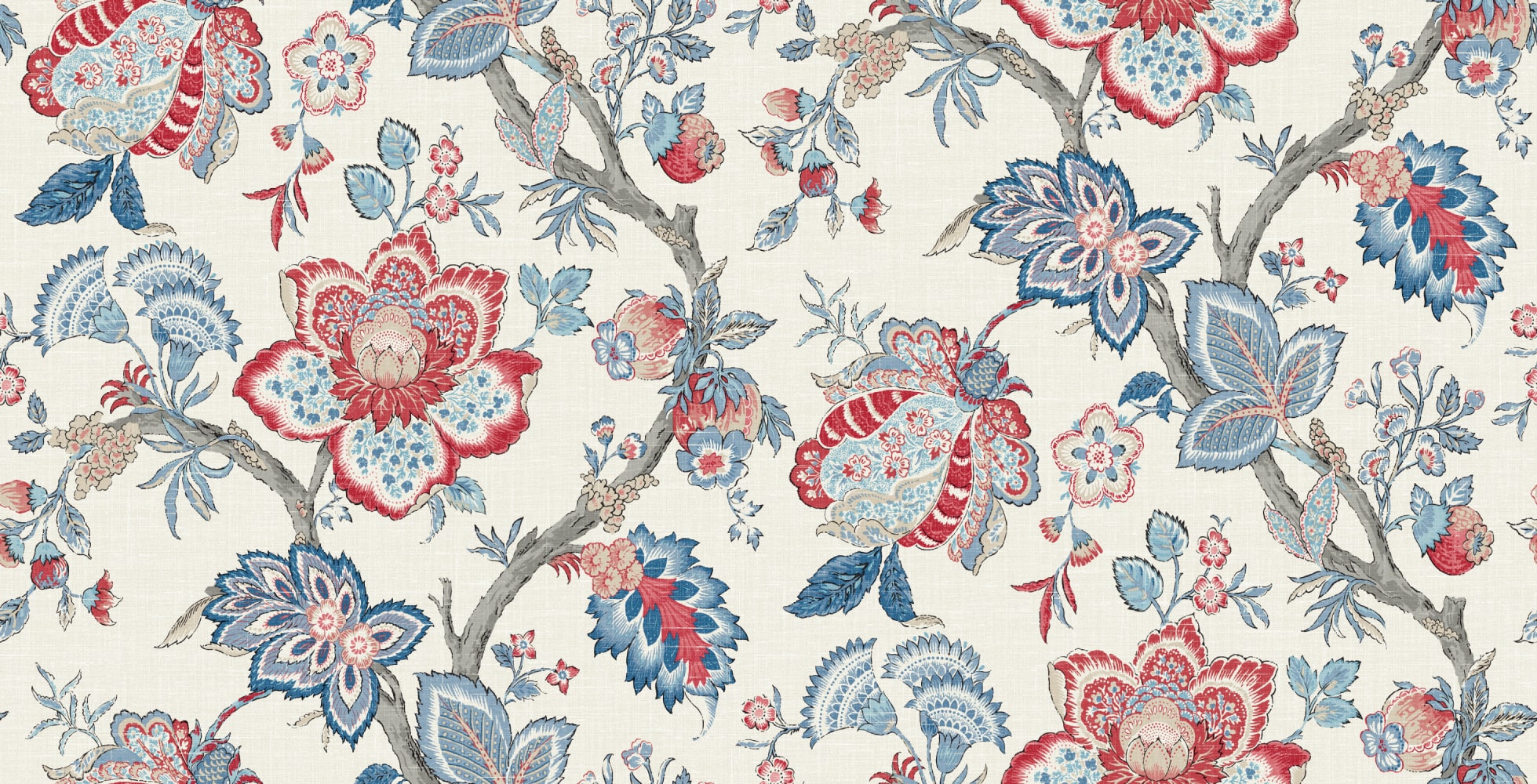 Seabrook Designs FC62601F French Country Bernadette Linen Fabric French Blue & Antique Ruby