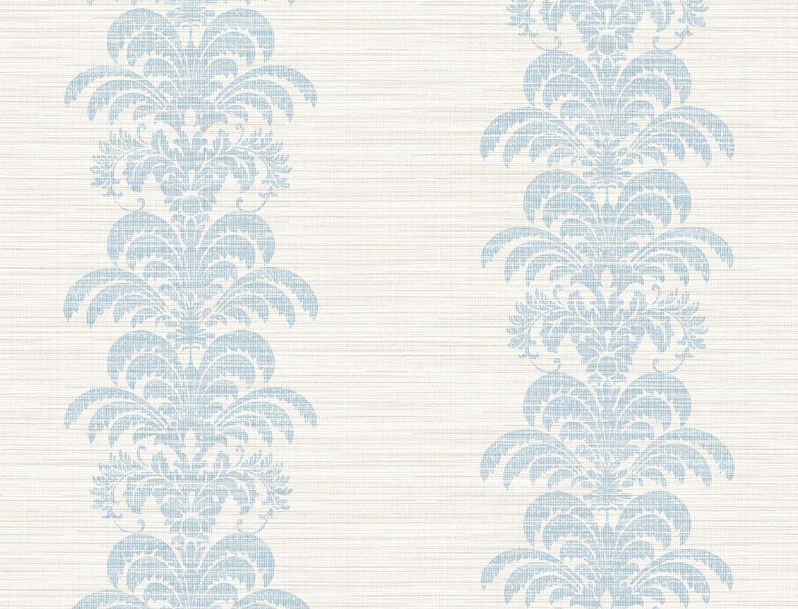 Lillian August LN10502 Luxe Retreat Palm Frond Stripe Stringcloth  Wallpaper Blue Frost and Bone White