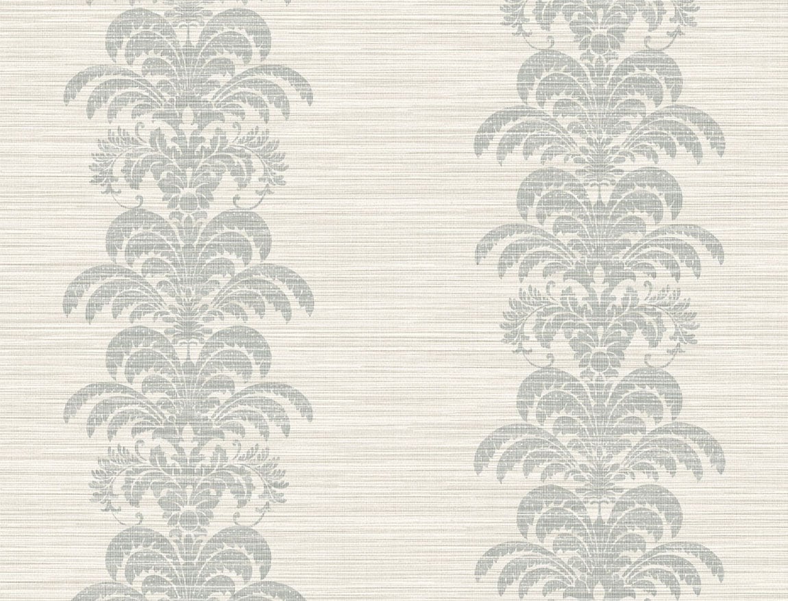 Lillian August LN10508 Luxe Retreat Palm Frond Stripe Stringcloth  Wallpaper Cove Gray and Alabaster