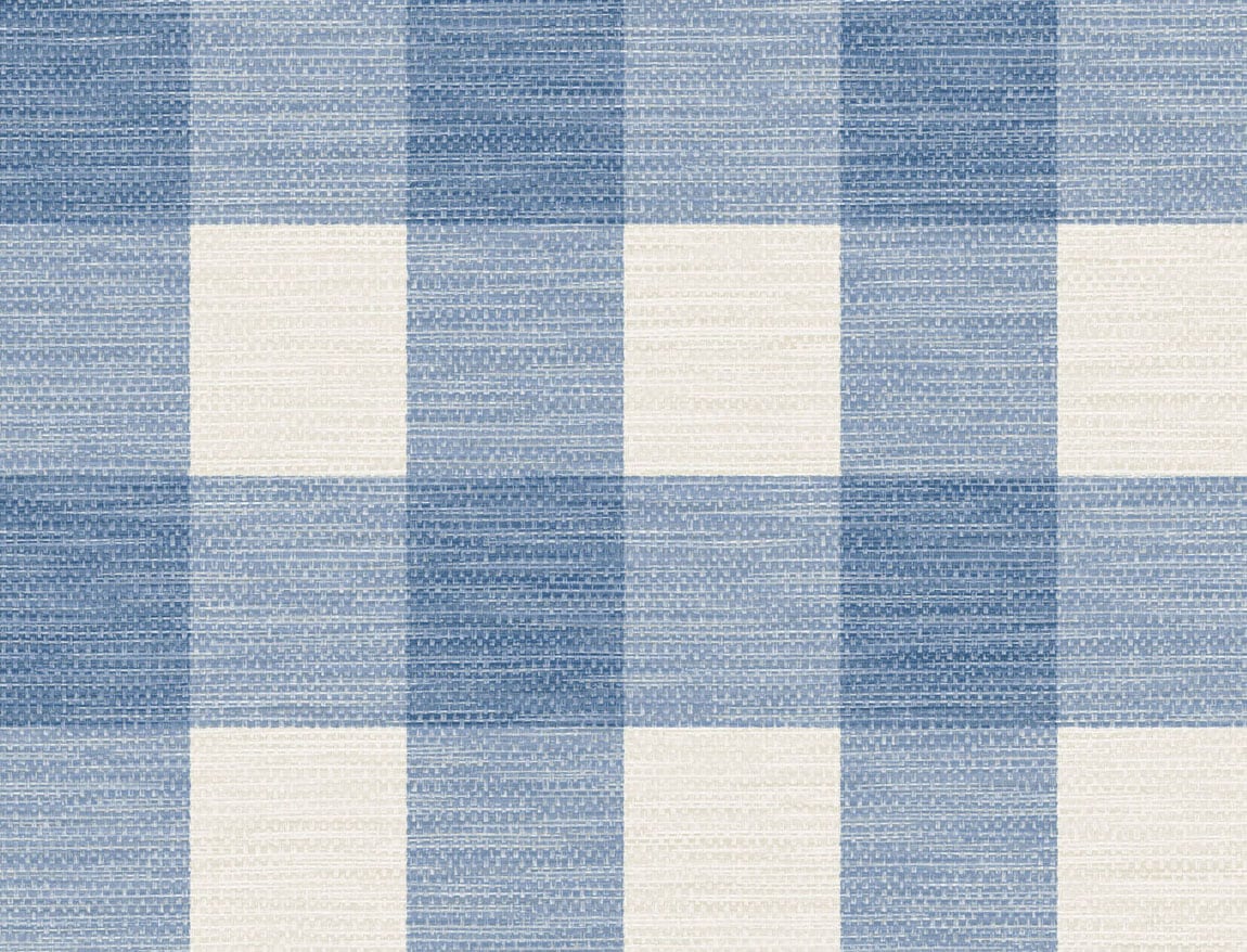 Lillian August LN10802 Luxe Retreat Rugby Gingham  Wallpaper Coastal Blue and Ivory