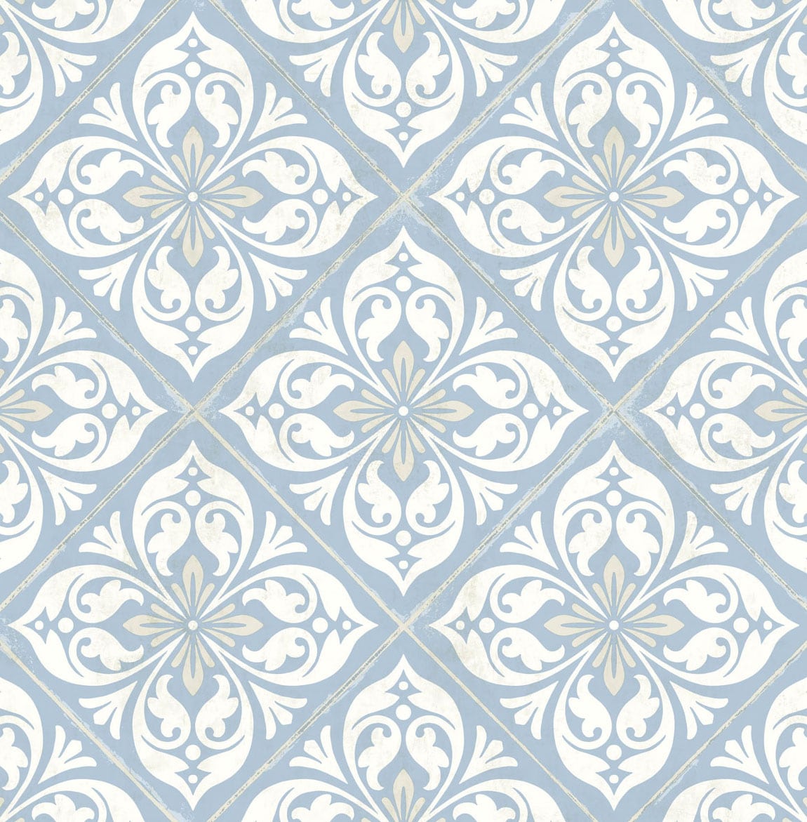 Lillian August LN11002 Luxe Retreat Plumosa Tile  Wallpaper Carolina Blue and Arrowroot
