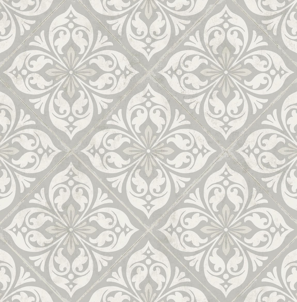 Lillian August LN11008 Luxe Retreat Plumosa Tile  Wallpaper Cove Gray and Silver