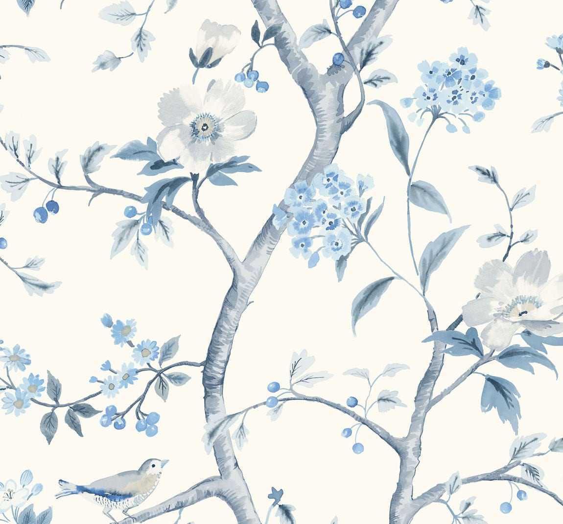 Lillian August LN11102 Luxe Retreat Southport Floral Trail  Wallpaper Eggshell and Blue Shale 