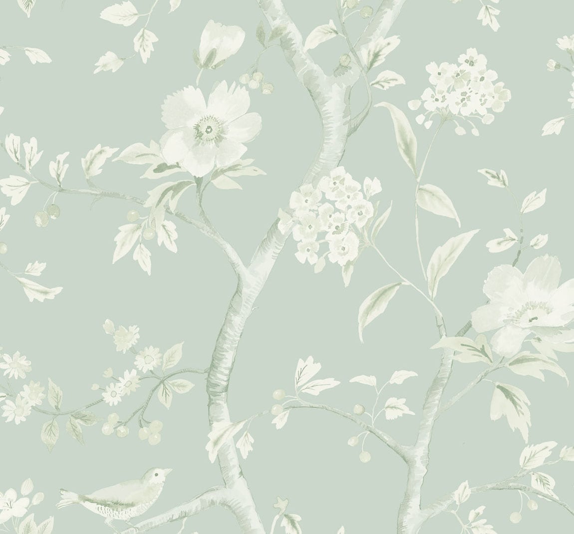 Lillian August LN11104 Luxe Retreat Southport Floral Trail  Wallpaper Sea Glass and Ivory