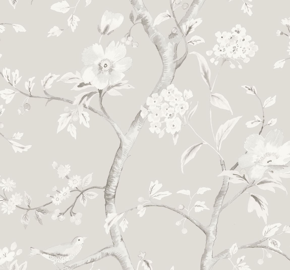 Lillian August LN11108 Luxe Retreat Southport Floral Trail  Wallpaper Metallic Silver and Fog 