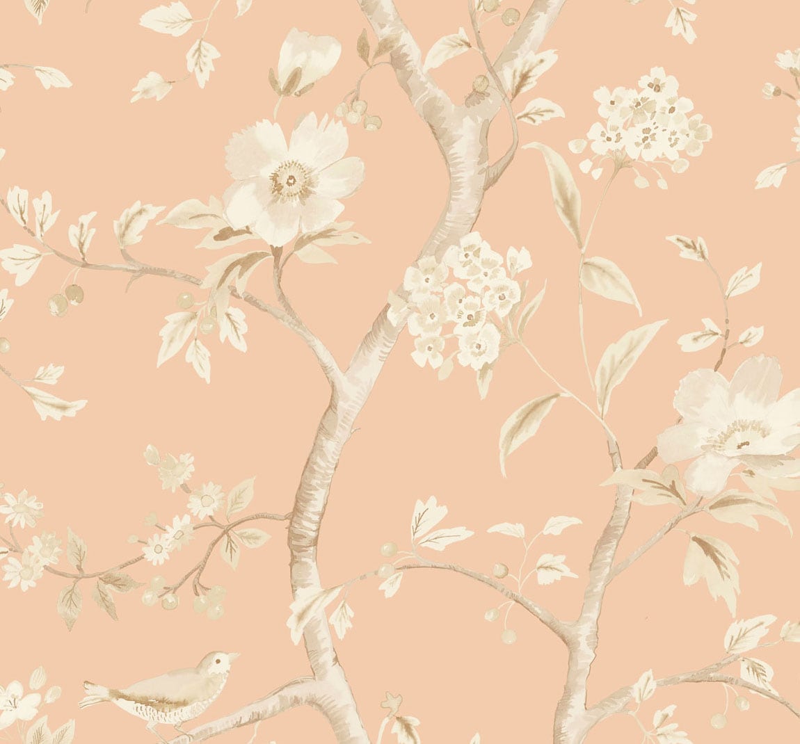 Lillian August LN11111 Luxe Retreat Southport Floral Trail  Wallpaper Soft Melon and Arrowroot