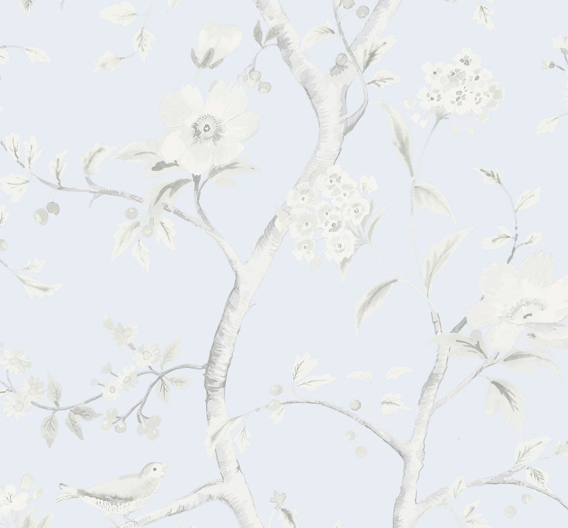 Lillian August LN11122 Luxe Retreat Southport Floral Trail  Wallpaper Blue Frost and Cove Gray