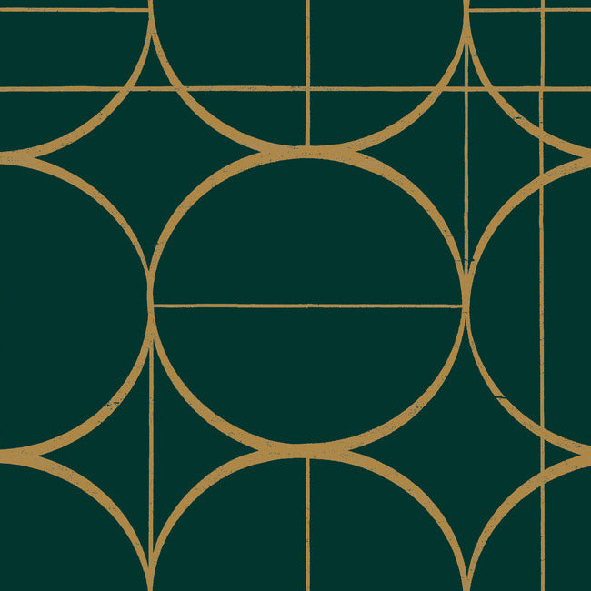 Sun Circles Wallpaper - Emerald/Gold - York Wallcoverings - MD7203