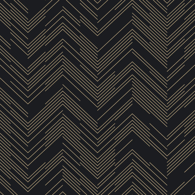 Polished Chevron Wallpaper - Black/Gold - York Wallcoverings - MD7221