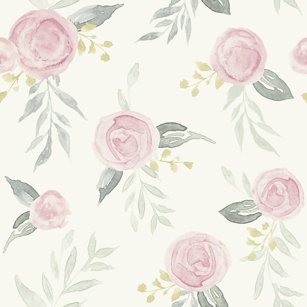 Watercolor Roses Wallpaper - Gala Pink - York Wallcoverings - MK1125