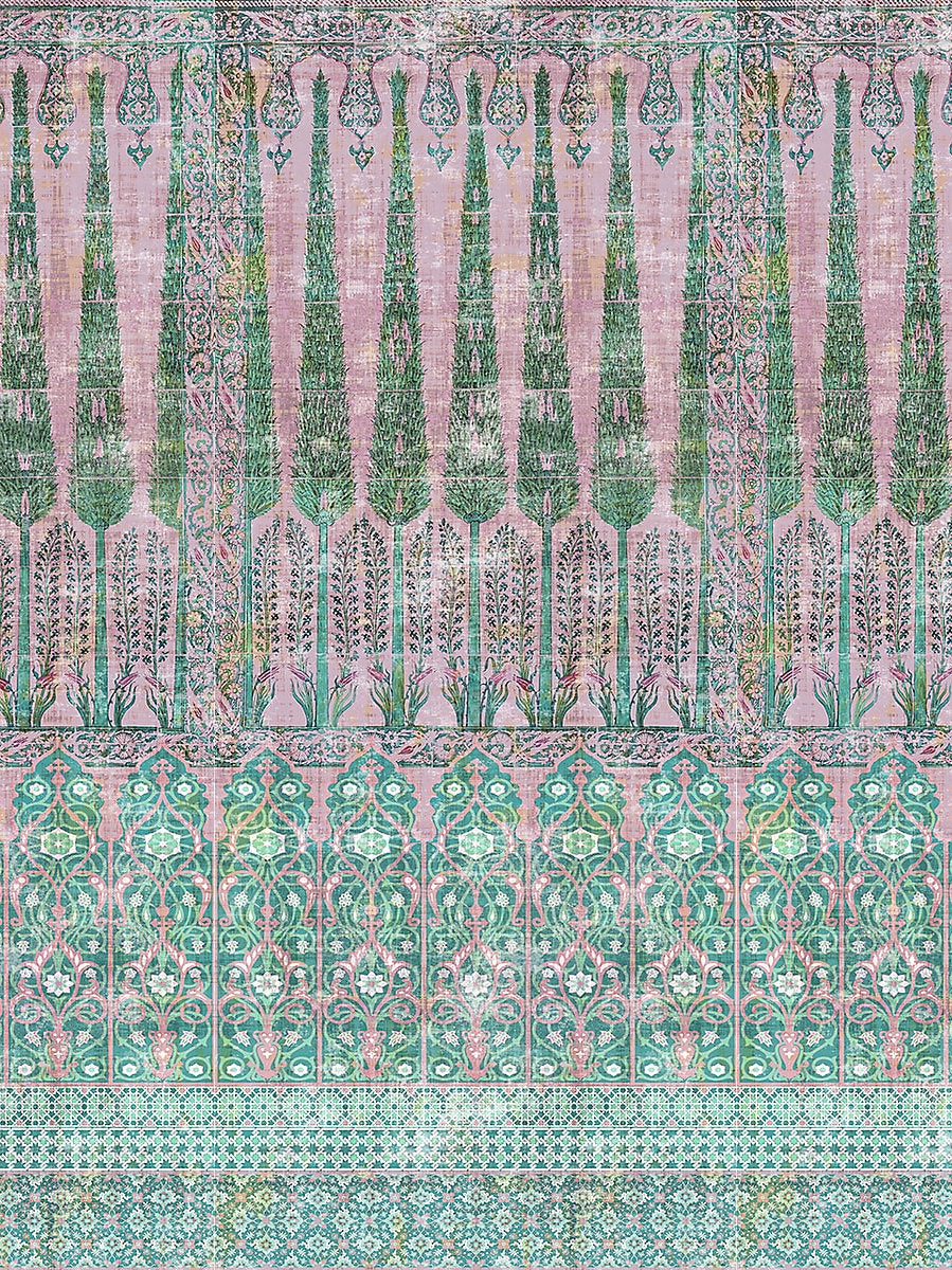 Topkapi Garden Cotton - Green Pink - Scalamandre Fabric