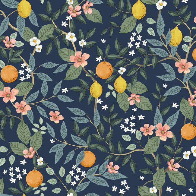 Citrus Grove Premium Peel + Stick Wallpaper - Navy - York Wallcoverings - PSW1481RL