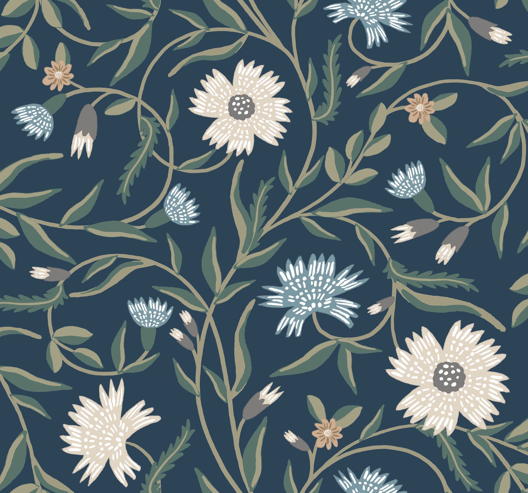 Aster Wallpaper - Navy - York Wallcoverings - RF7435