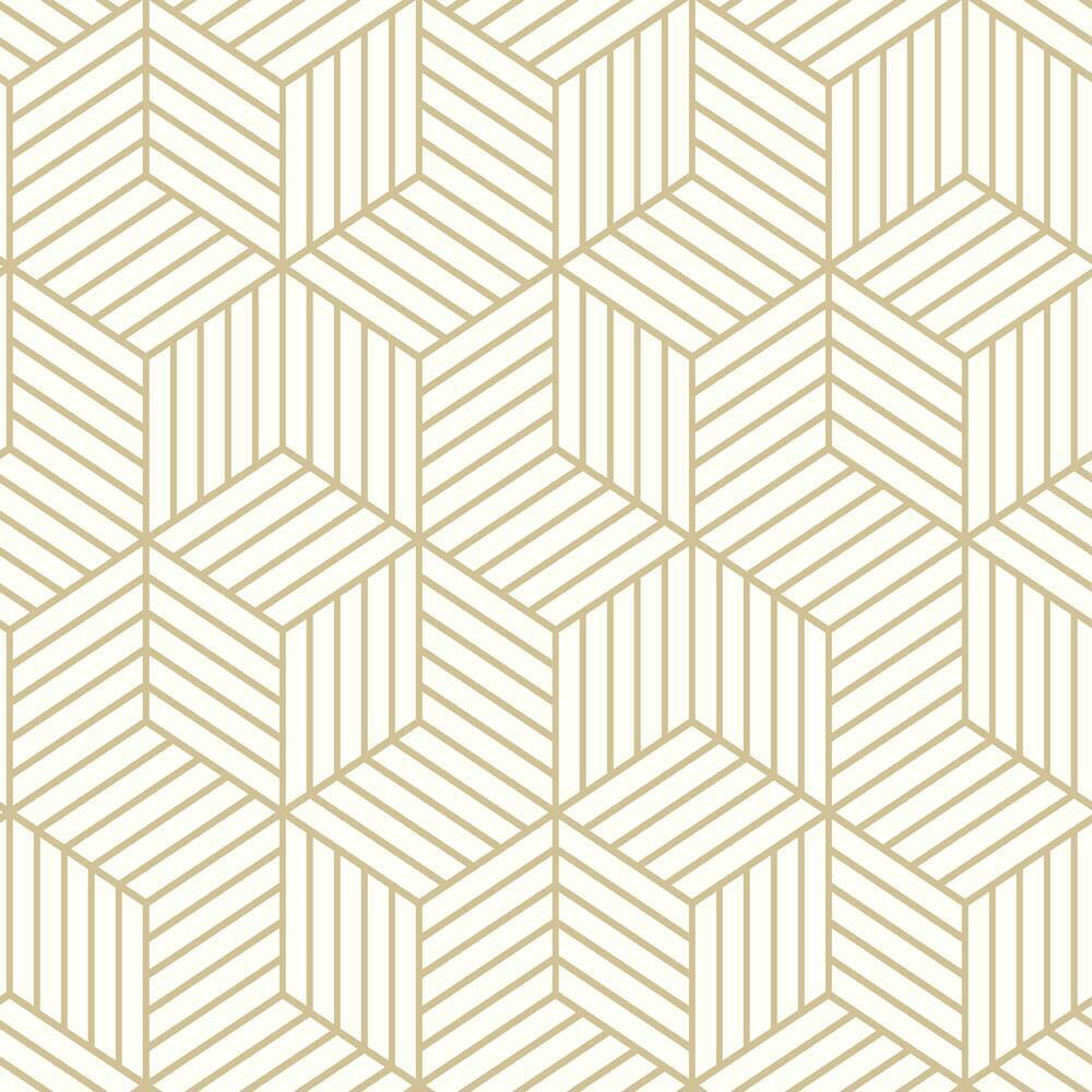 Striped Hexagon Peel and Stick Wallpaper - White & Gold - York Wallcoverings - RMK10704WP