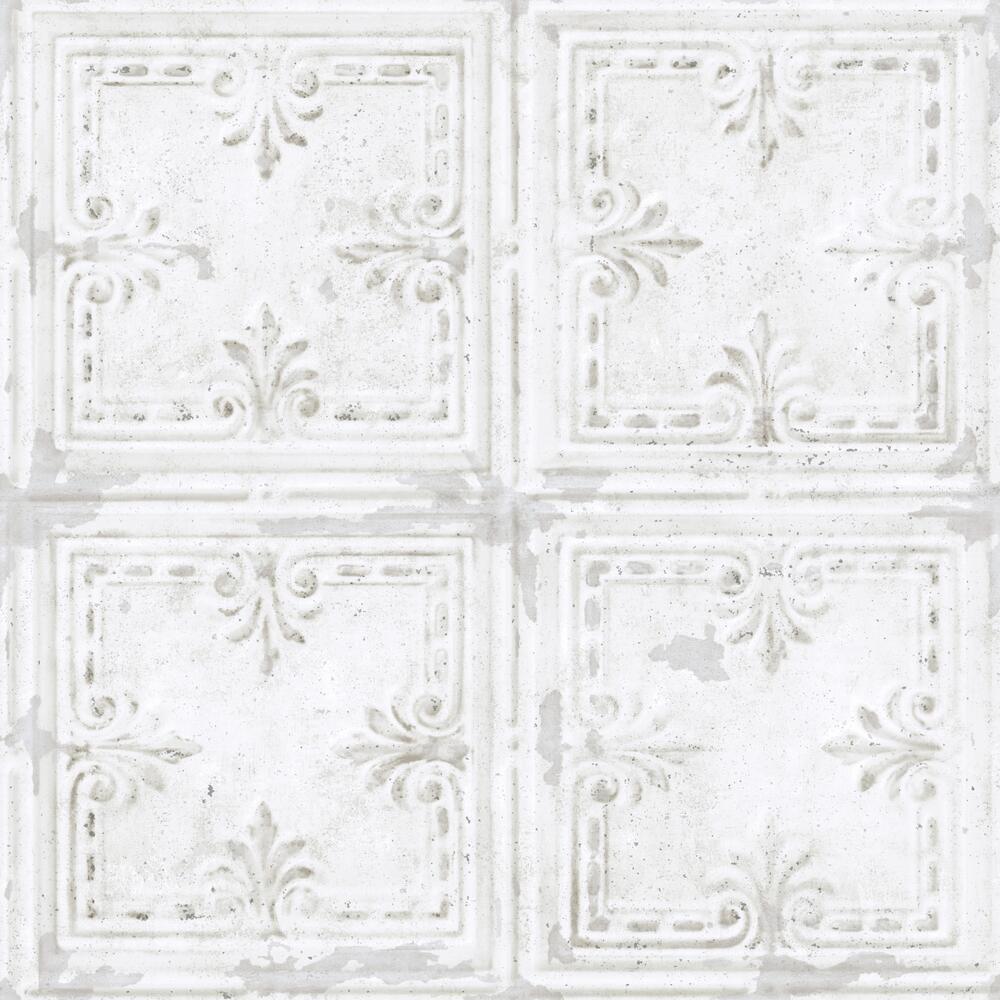 Tin Tile Peel and Stick Wallpaper - White - York Wallcoverings - RMK11209WP