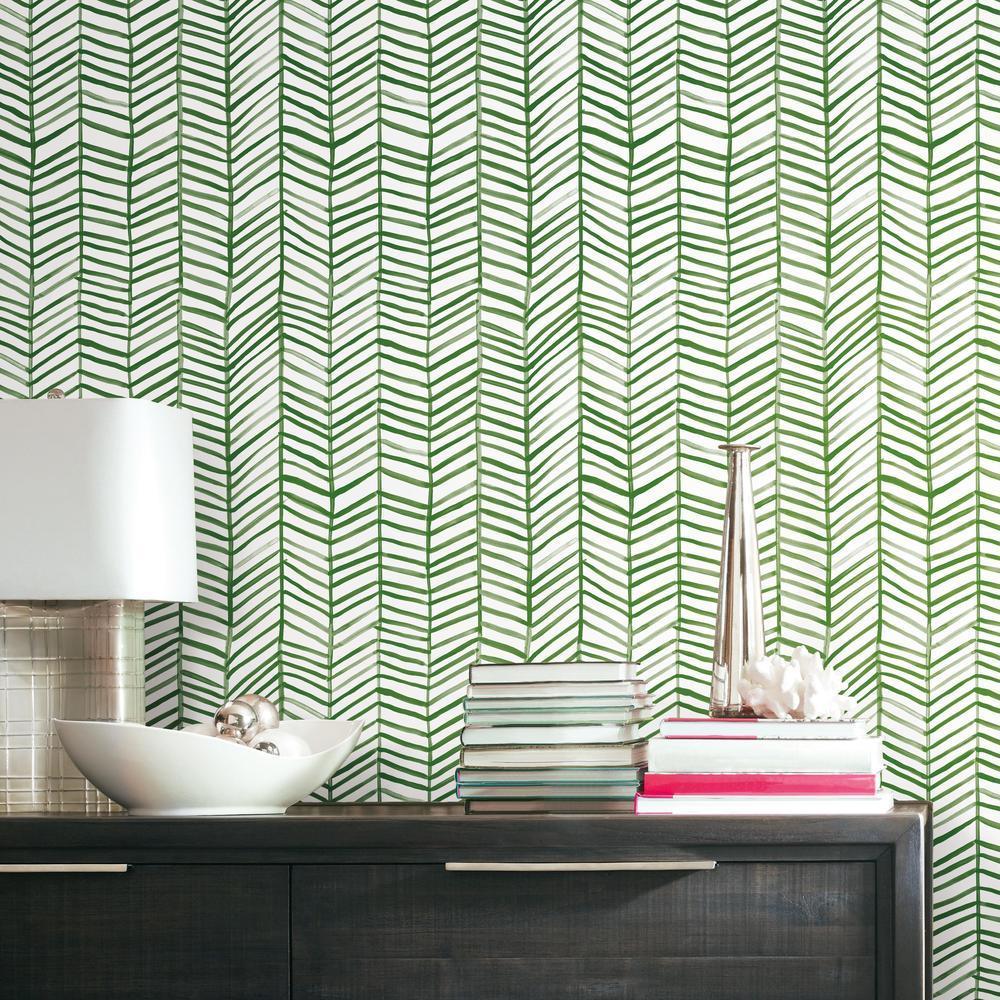 cat-coquillette-herringbone-peel-stick-wallpaper-green-york-wallcoverings-rmk11632wp