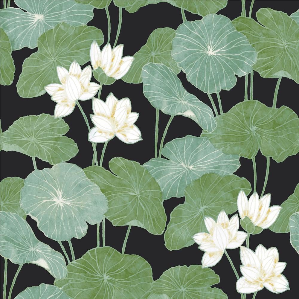 lily-pad-peel-and-stick-wallpaper-black-york-wallcoverings-rmk11433wp